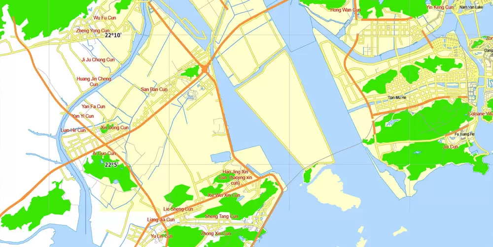 Macau Map PDF China, printable vector City Plan 5 km scale full editable in ENGLISH Adobe PDF Street Map