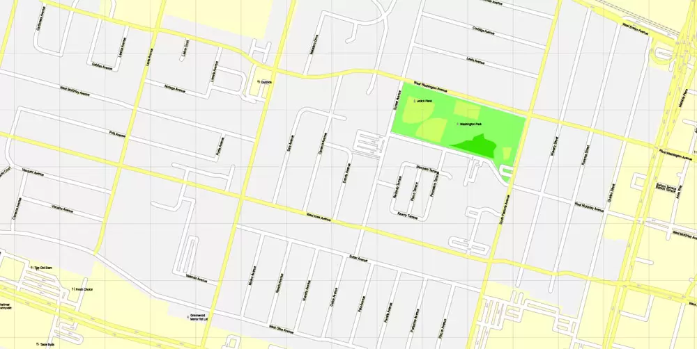 Printable Map Mountain View, California, US, exact vector street G-View Level 17 map (100 meters scale), full editable, Adobe Illustrator, full vector, scalable, editable, text format street names, 10 Mb ZIP.