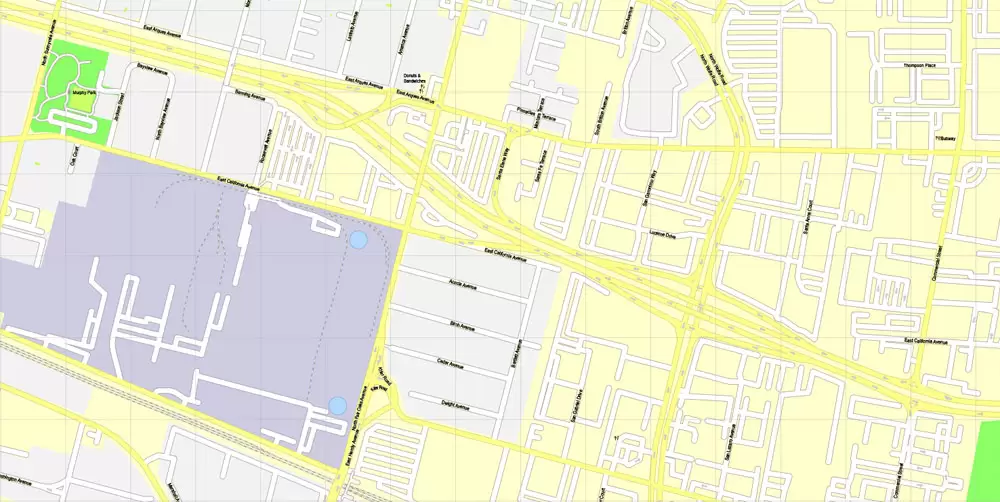 Printable Map Mountain View, California, US, exact vector street G-View Level 17 map (100 meters scale), full editable, Adobe Illustrator, full vector, scalable, editable, text format street names, 10 Mb ZIP.
