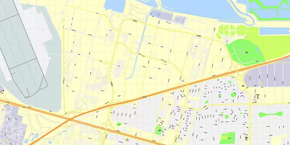Printable Map Mountain View, California, US, exact vector street G-View Level 17 map (100 meters scale), full editable, Adobe Illustrator, full vector, scalable, editable, text format street names, 10 Mb ZIP.