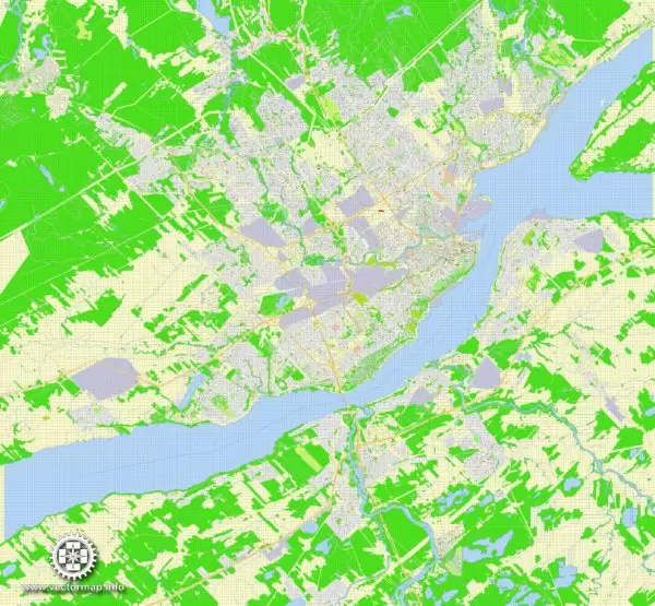 Printable Map Quebec City, Canada, G-View Level 17 (100 meters scale) V.5.10 Adobe Illustrator Map, full editable, 13 mb ZIP
