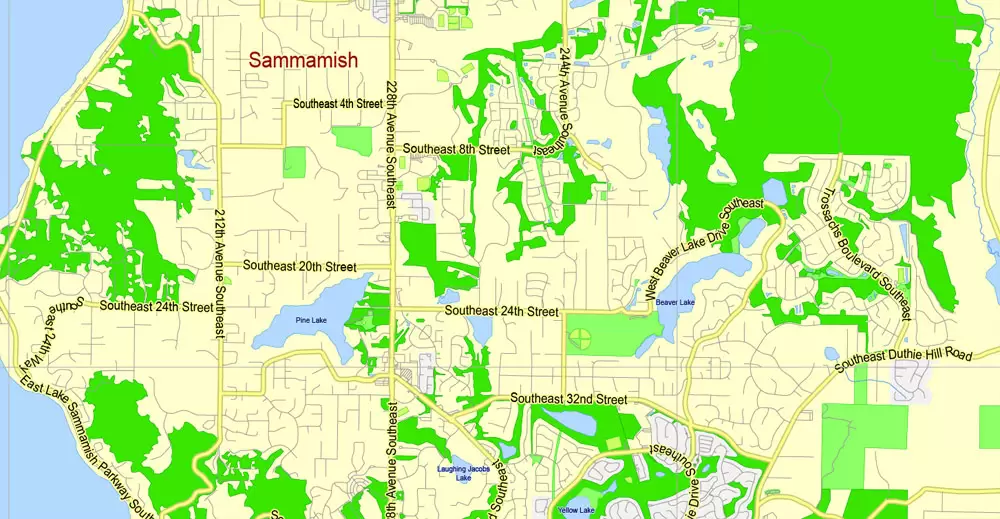 Printable Map Seattle Large Area with neighborhood, Washington, US, exact vector street G-View level 13 (2000 meter scale) map V2.10, full editable, Adobe Illustrator, full vector, scalable, editable text format street names, 18 mb ZIP