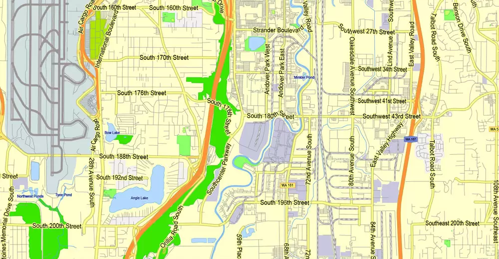 Printable Map Seattle Large Area with neighborhood, Washington, US, exact vector street G-View level 13 (2000 meter scale) map V2.10, full editable, Adobe Illustrator, full vector, scalable, editable text format street names, 18 mb ZIP