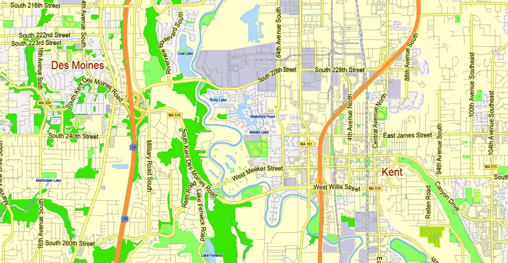 Printable Map Seattle Large Area with neighborhood, Washington, US, exact vector street G-View level 13 (2000 meter scale) map V2.10, full editable, Adobe Illustrator, full vector, scalable, editable text format street names, 18 mb ZIP