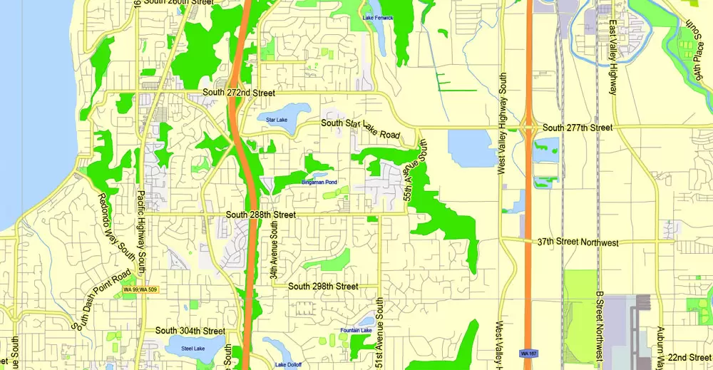 Printable Map Seattle Large Area with neighborhood, Washington, US, exact vector street G-View level 13 (2000 meter scale) map V2.10, full editable, Adobe Illustrator, full vector, scalable, editable text format street names, 18 mb ZIP