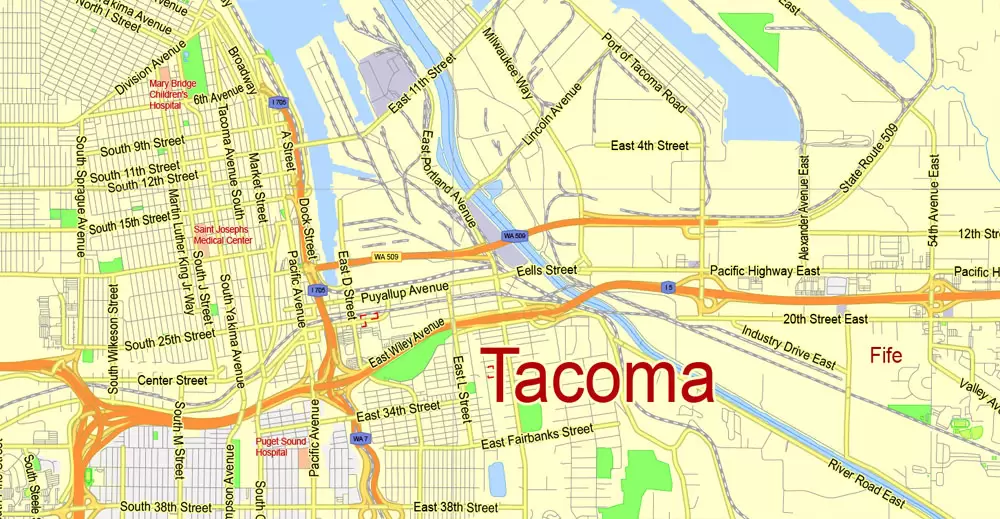 Printable Map Seattle Large Area with neighborhood, Washington, US, exact vector street G-View level 13 (2000 meter scale) map V2.10, full editable, Adobe Illustrator, full vector, scalable, editable text format street names, 18 mb ZIP