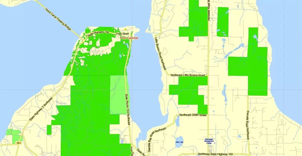 Printable Map Seattle Large Area with neighborhood, Washington, US, exact vector street G-View level 13 (2000 meter scale) map V2.10, full editable, Adobe Illustrator, full vector, scalable, editable text format street names, 18 mb ZIP