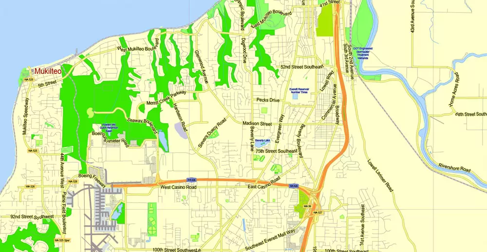 Printable Map Seattle Large Area with neighborhood, Washington, US, exact vector street G-View level 13 (2000 meter scale) map V2.10, full editable, Adobe Illustrator, full vector, scalable, editable text format street names, 18 mb ZIP