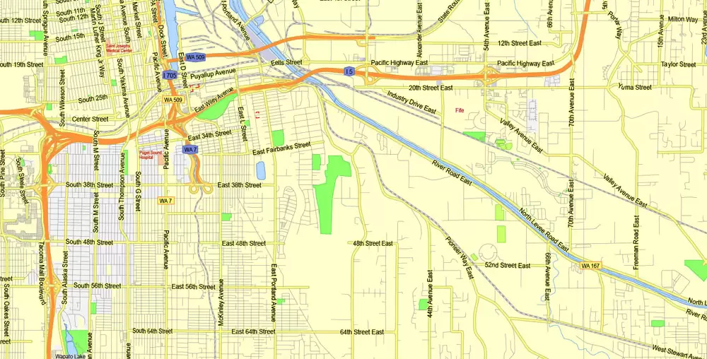 Printable Map Seattle Area with suburbans, Washington, US, exact vector streetG-View level 13 (200 meter scale) map V1.10, full editable, Adobe Illustrator, full vector, scalable, editable text format street names, 17 mb ZIP