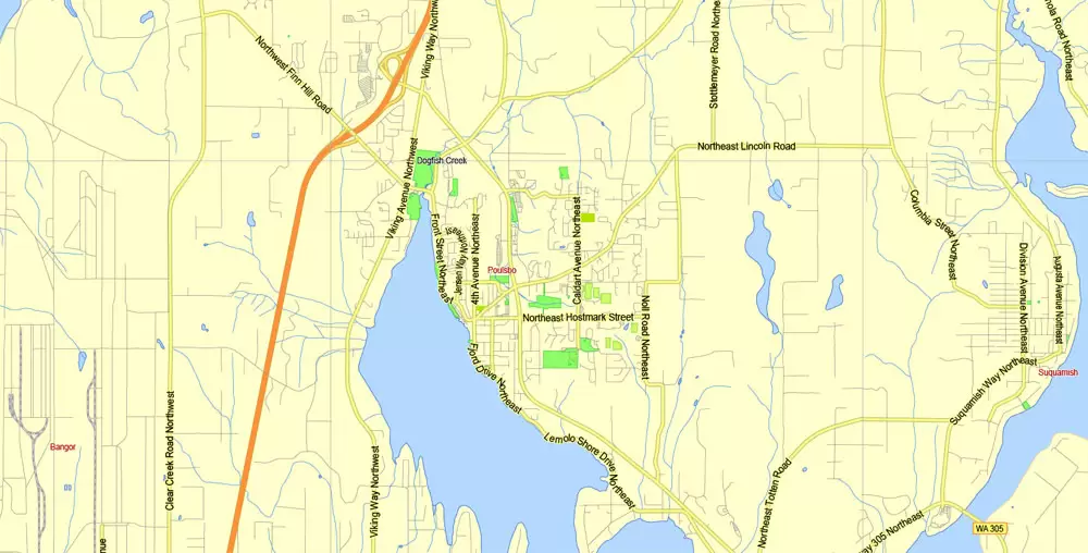 Printable Map Seattle Area with suburbans, Washington, US, exact vector streetG-View level 13 (200 meter scale) map V1.10, full editable, Adobe Illustrator, full vector, scalable, editable text format street names, 17 mb ZIP