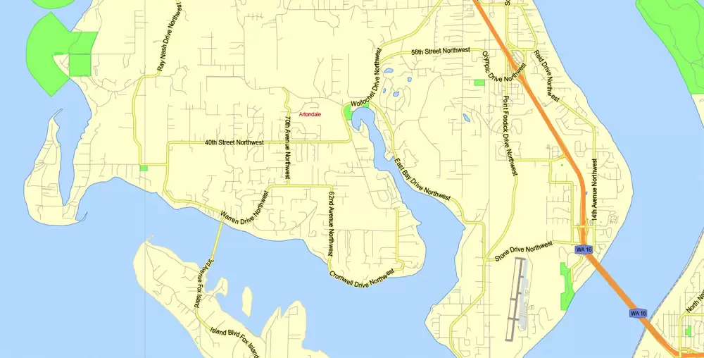 Printable Map Seattle Area with suburbans, Washington, US, exact vector streetG-View level 13 (200 meter scale) map V1.10, full editable, Adobe Illustrator, full vector, scalable, editable text format street names, 17 mb ZIP