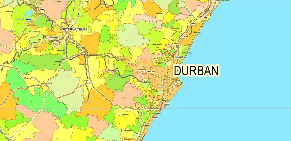 Printable Map South Africa, exact vector map Adobe Illustrator editable, full vector, scalable, editable, text format names, 78 mb ZIP