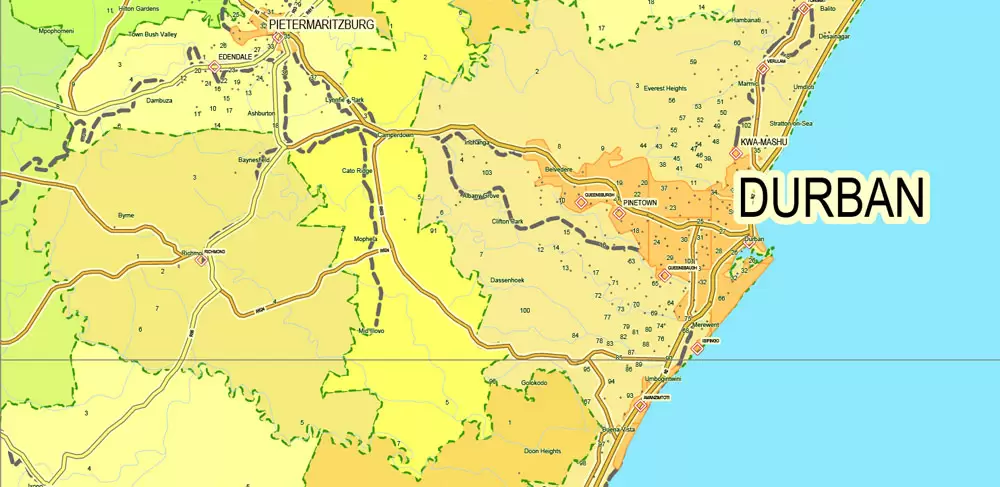 Printable Map South Africa, exact vector map Adobe Illustrator editable, full vector, scalable, editable, text format names, 78 mb ZIP