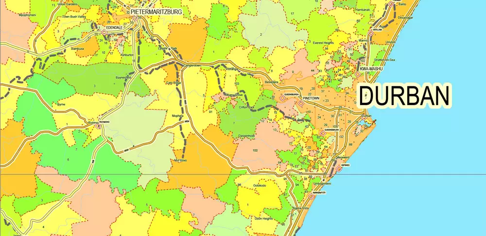 Printable Map South Africa, exact vector map Adobe Illustrator editable, full vector, scalable, editable, text format names, 78 mb ZIP