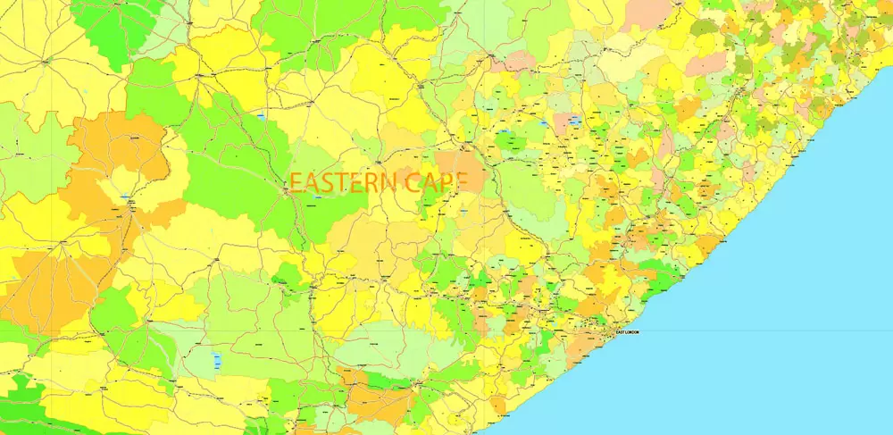 Printable Map South Africa, exact vector map Adobe Illustrator editable, full vector, scalable, editable, text format names, 78 mb ZIP