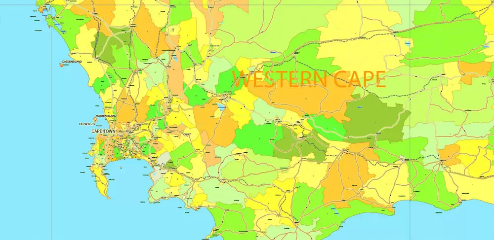 Printable Map South Africa, exact vector map Adobe Illustrator editable, full vector, scalable, editable, text format names, 78 mb ZIP