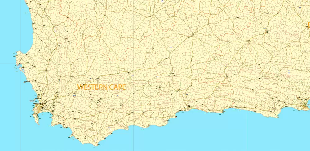 Printable Map South Africa, exact vector map Adobe Illustrator editable, full vector, scalable, editable, text format names, 78 mb ZIP