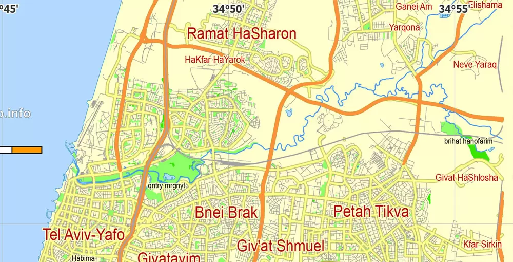 Tel Aviv Yafo Vector Map Israel printable City Plan 5 km scale editable in ENGLISH Adobe illustrator Street Map