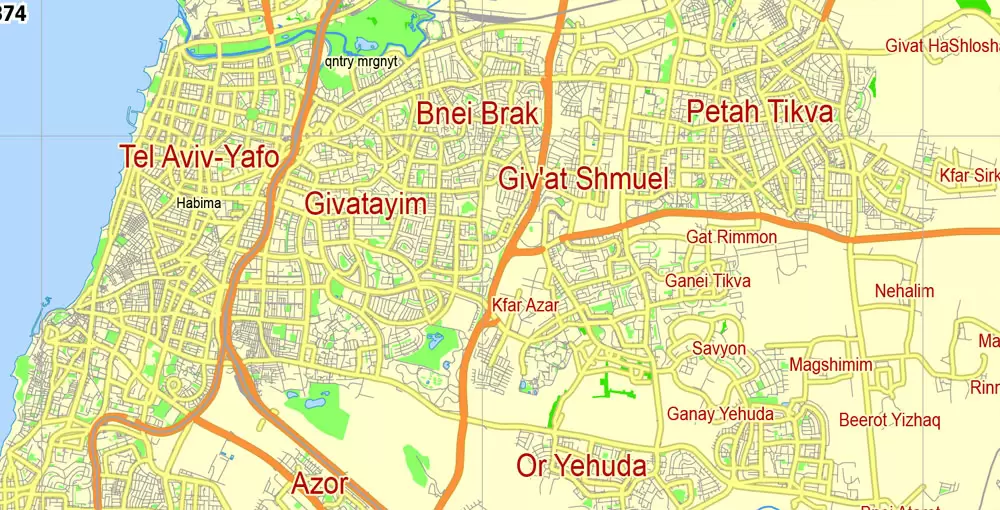 Tel Aviv Yafo Vector Map Israel printable City Plan 5 km scale editable in ENGLISH Adobe illustrator Street Map