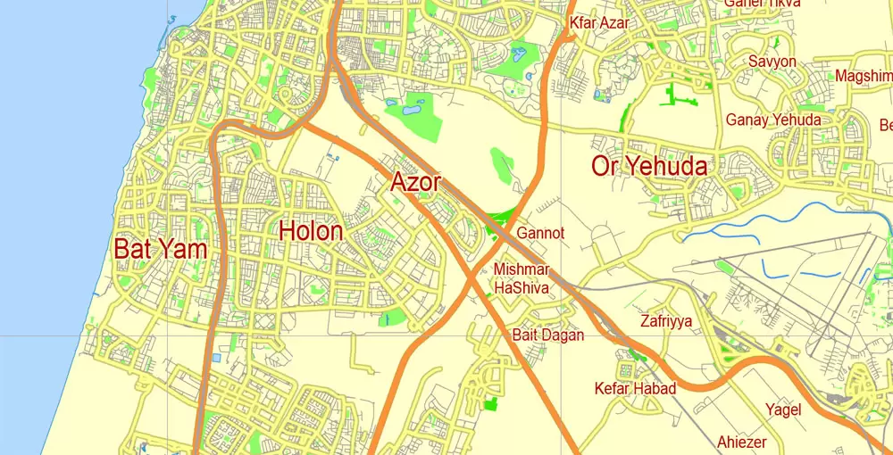 Tel Aviv Yafo, Israel, Free printable SVG map in English