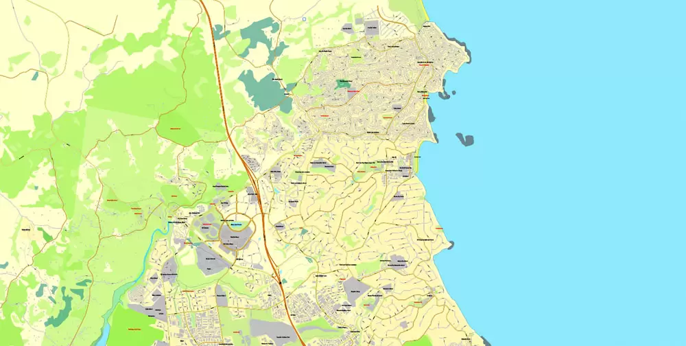 Printable Map of Auckland, New Zealand, exact vector street City Plan map, fully editable, Adobe Illustrator, full vector, scalable, editable, text format street names, 21 Mb ZIP