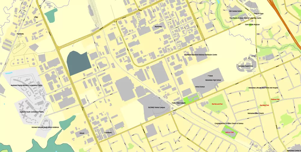 Printable Map of Auckland, New Zealand, exact vector street City Plan map, fully editable, Adobe Illustrator, full vector, scalable, editable, text format street names, 21 Mb ZIP