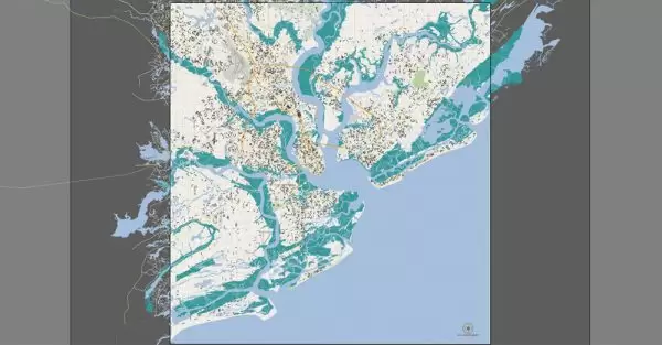 Printable Map Charleston, South Carolina, US, exact vector street City Plan map, full editable, Adobe Illustrator, V5 G-View, full vector, scalable, editable, text format street names, 19 Mb ZIP