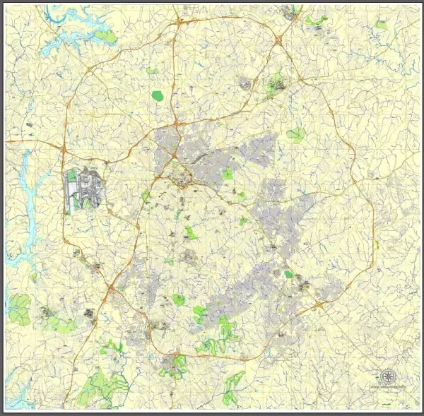 Charlotte, NC, PDF map City Plan Editable Adobe PDF, full vector