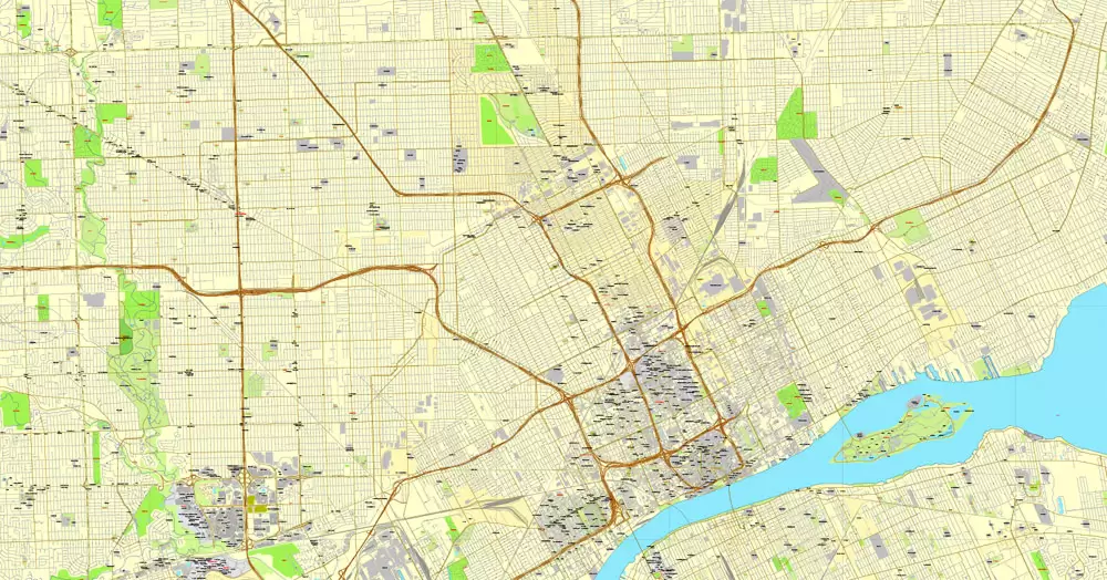 Detroit Map PDF Vector Michigan US printable City Plan editable Street Map Adobe PDF V3.10