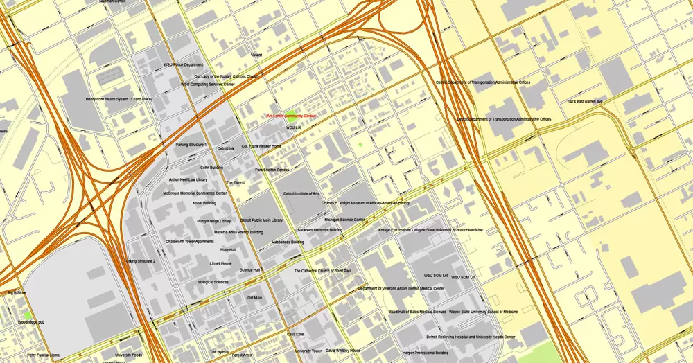 Detroit Map PDF Vector Michigan US printable City Plan editable Street Map Adobe PDF V3.10