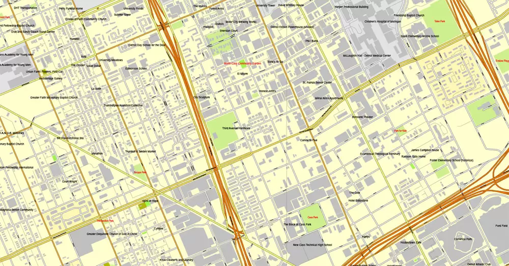Detroit Map PDF Vector Michigan US printable City Plan editable Street Map Adobe PDF V3.10