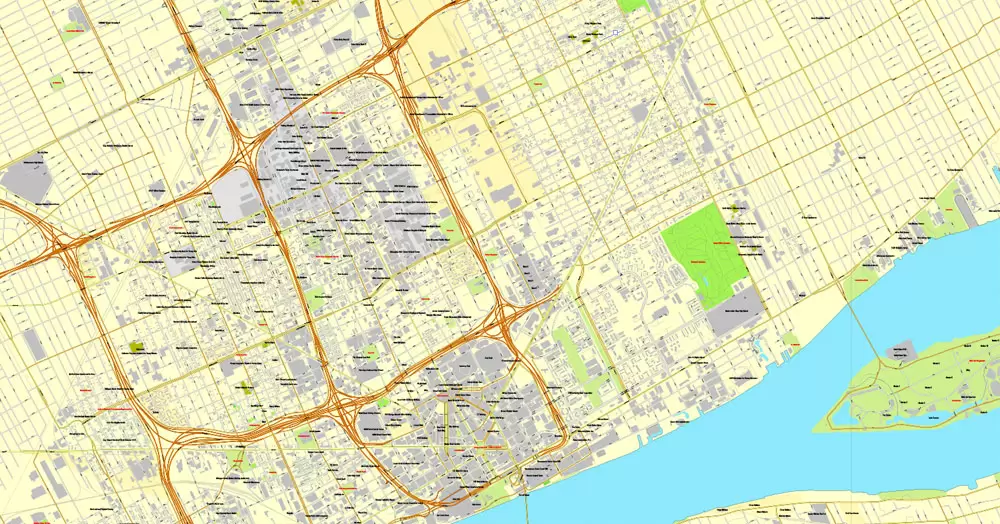 Detroit Map PDF Vector Michigan US printable City Plan editable Street Map Adobe PDF V3.10
