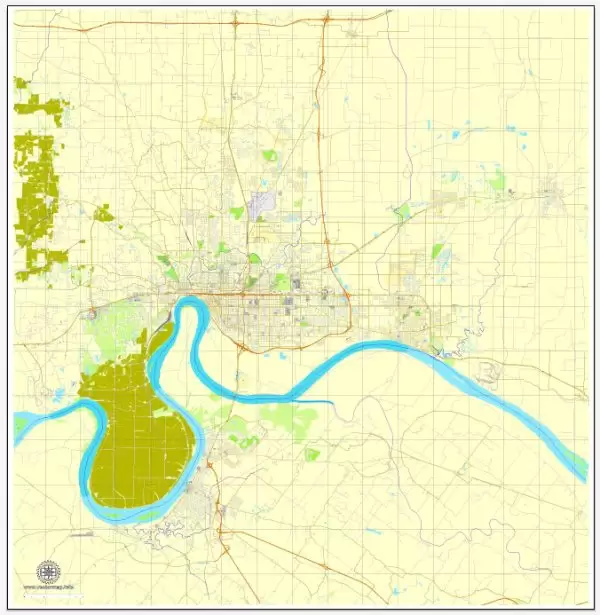 Evansville PDF map, Indiana, US vector street City Plan