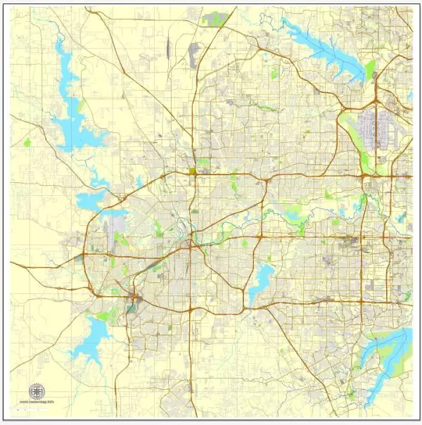 PDF map Fort Worth, Texas, US printable vector street City Plan