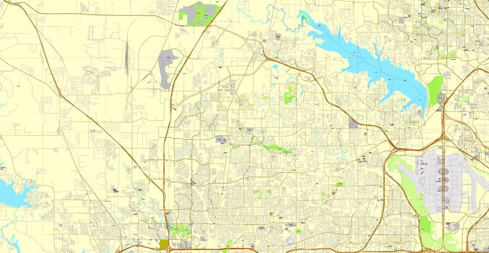 PDF map Fort Worth, Texas, US printable vector street City Plan