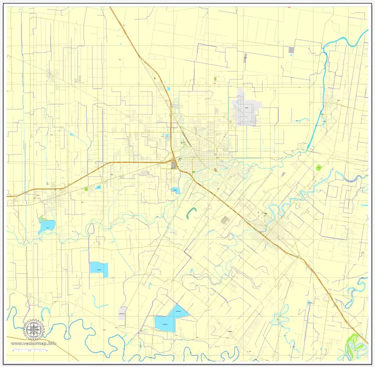 Printable Harlingen map, Texas, US printable vector street City Plan map, full editable, Adobe Illustrator, V3.10 full vector, scalable, editable, text format street names, 2 Mb ZIP