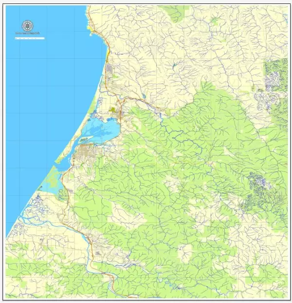 Humboldt + Eureca PDF map, California, US printable vector street City Plan