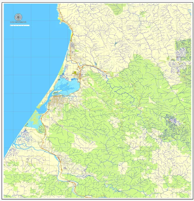 Printable Humboldt + Eureca map, California, US printable vector street City Plan map, full editable, Adobe Illustrator, V3.10 full vector, scalable, editable, text format street names, 8 Mb ZIP
