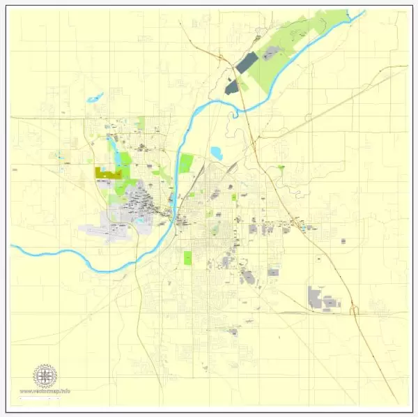 Printable Lafayette map, Indiana, US printable vector street City Plan map, fully editable, Adobe Illustrator, V3.10, full vector, scalable, editable, text format of street names, 2 Mb ZIP