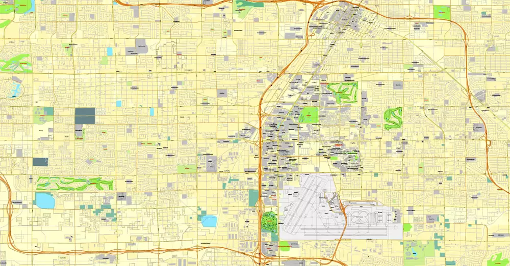 Las Vegas PDF map Nevada US printable vector City Plan editable Adobe PDF Street Map, V3.10