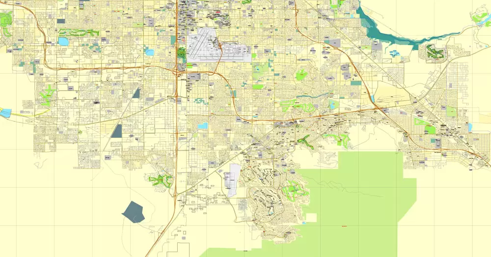 Las Vegas PDF map Nevada US printable vector City Plan editable Adobe PDF Street Map, V3.10