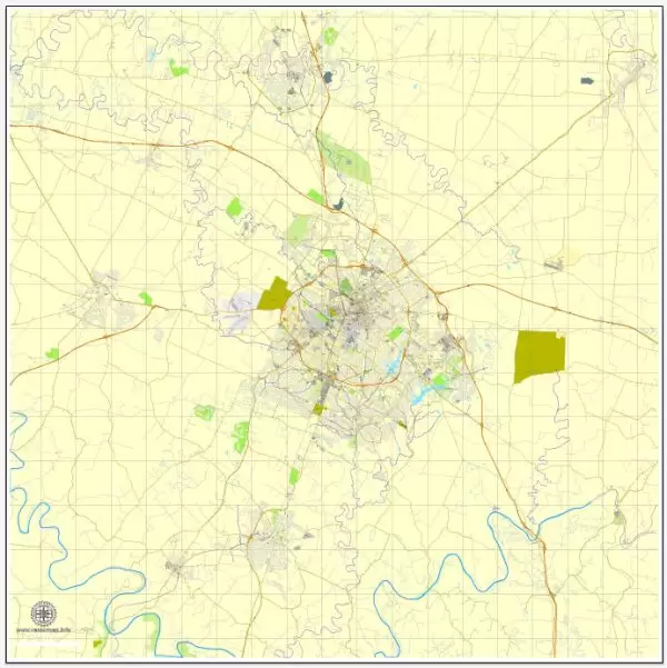 Lexington PDF map, Kentucky, US printable vector street City Plan