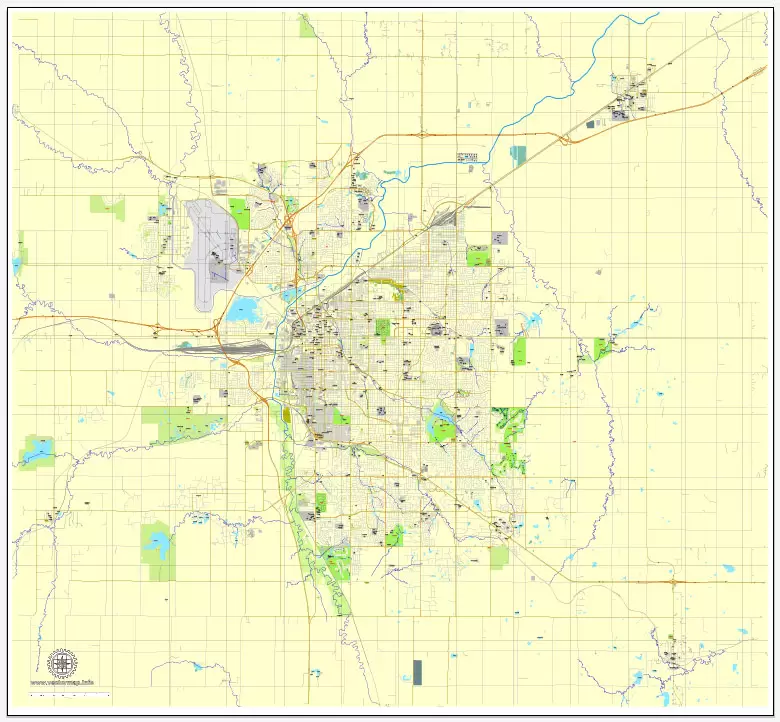 Lincoln Printable map, Nebraska, US printable vector street City Plan map, full editable, Adobe Illustrator, V3.10, full vector, scalable, editable, text format street names, 6 Mb ZIP.