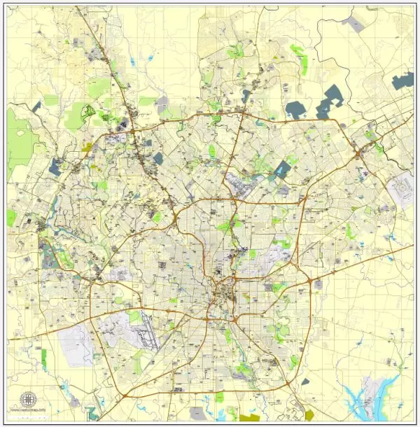 San Antonio, Texas, PDF Map, US, vector street City Plan map editable