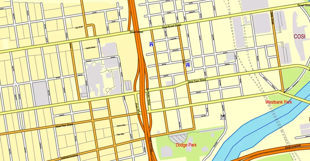 Columbus OH PDF Map exact vector City Plan V.23.11. Printable Street Map editable Adobe PDF