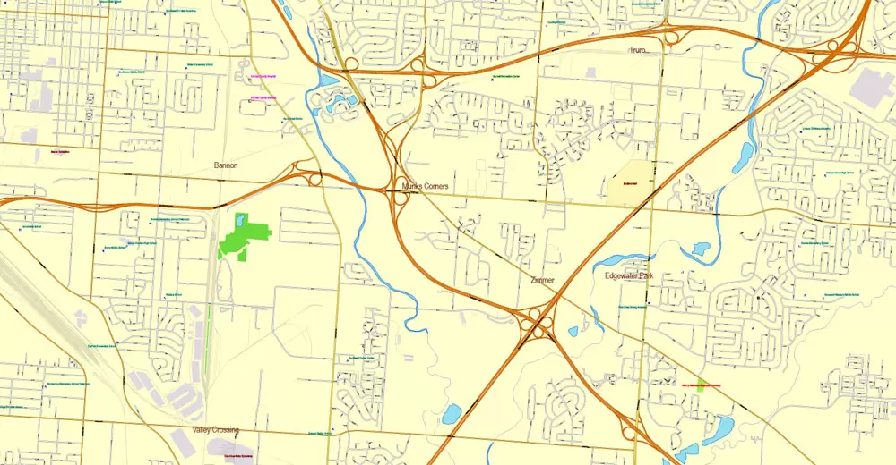 Columbus OH PDF Map exact vector City Plan V.23.11. Printable Street Map editable Adobe PDF