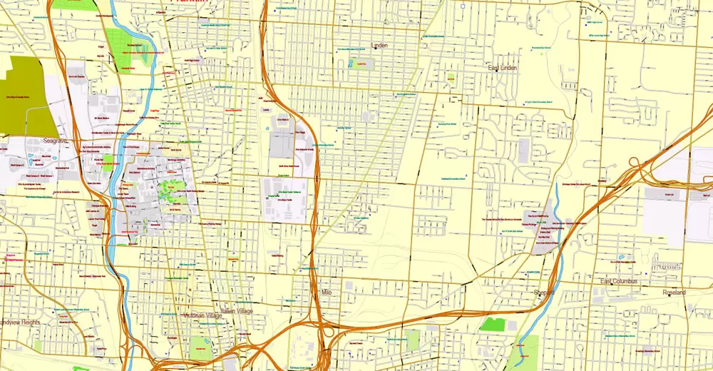 Columbus OH PDF Map exact vector City Plan V.23.11. Printable Street Map editable Adobe PDF