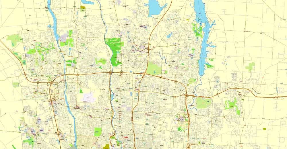 Columbus OH PDF Map exact vector City Plan V.23.11. Printable Street Map editable Adobe PDF