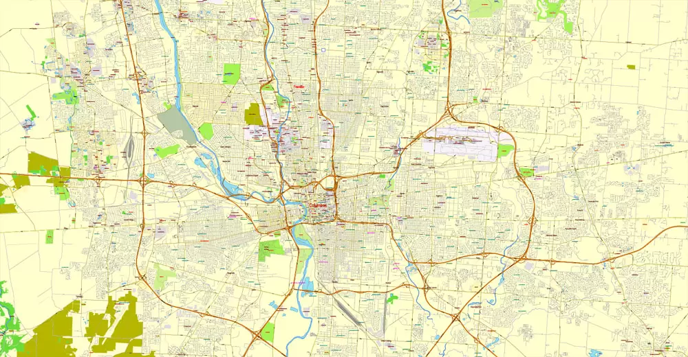 Columbus OH PDF Map exact vector City Plan V.23.11. Printable Street Map editable Adobe PDF