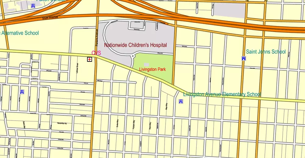 Columbus OH PDF Map exact vector City Plan V.23.11. Printable Street Map editable Adobe PDF
